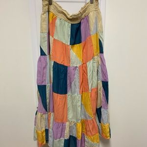 Anthropologie Patchwork Maxi Skirt.  37.5”. Machine wash.  Runs large